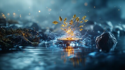 Leinwandbilder - Energy transformed into life a dynamic landscape in nature digital art forest close-up conceptual exploration