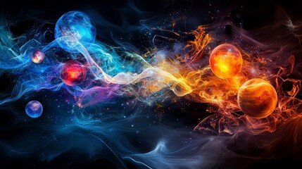 Poster - Vibrant digital art of interplanetary communication dynamics in the cosmic realm