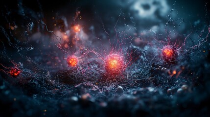 Fototapete - Dynamic visualization of collective energy abstract environment 3d render dark setting close-up view
