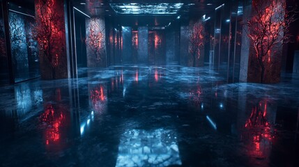 Poster - Immersive future vision of storytelling in a futuristic space digital art dark atmosphere virtual perspective
