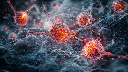 Poster - Futuristic visualization of cellular communication in a sci-fi environment digital art abstract concept