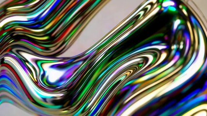Poster - Abstract flowing metallic waves in gold and green tones, highly reflective surface with light reflections. Futuristic design and art concept
