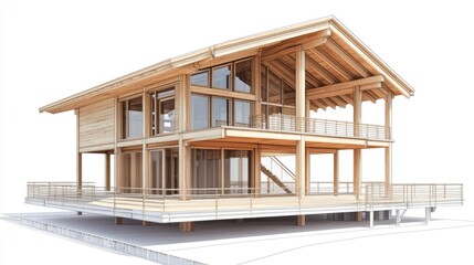 Poster - A high-resolution image of blueprints for a wooden structure house, displaying floor plans and structural details for building.