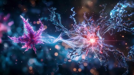 Poster - Futuristic human-ai symbiosis a neural network journey through digital cosmos abstract concept macro view