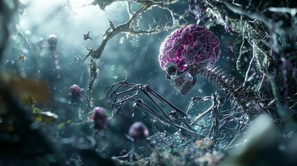 Aufkleber - Conceptual exploration of human evolution in a surreal enchanted forest a futuristic digital art view