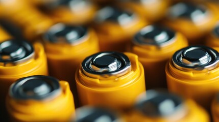 Poster - A macro shot focusing on the terminals of yellow alkaline batteries, highlighting their sleek form and functional design.