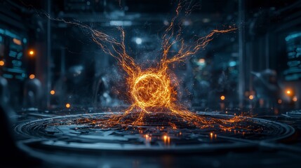 Fototapete - Dynamic energy surge visualization futuristic lab digital art sci-fi environment close-up emotion concept