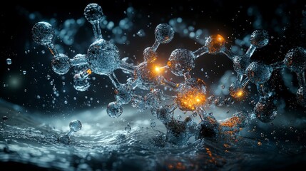 Fototapete - Exploring molecular interactions close-up microscopic perspective in a dark scientific setting