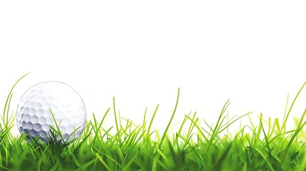 Sticker - Golf Ball in Lush Green Grass on White Background.