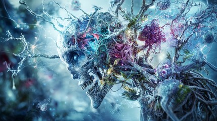 Poster - Nature's transformation futuristic surreal digital art and speculative design of human evolution