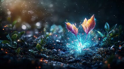 Aufkleber - Renewable energy visualization nature digital art enchanted forest close-up eco-friendly concept
