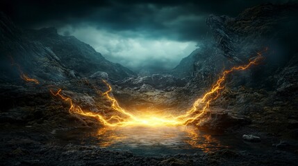 Leinwandbilder - Surreal energy pathways in a dreamlike mystic valley a digital art fantasy landscape