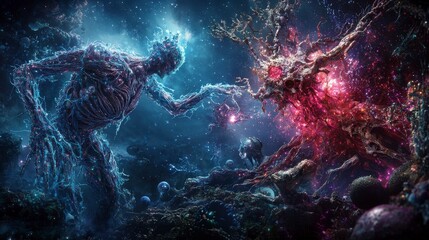 Poster - Cosmic symbiosis representation surreal environment digital art outer space fantasy concept