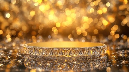 Poster - A photo-realistic image of a crystal podium, surrounded by a golden light effect, perfect for showcasing awards or important presentations.