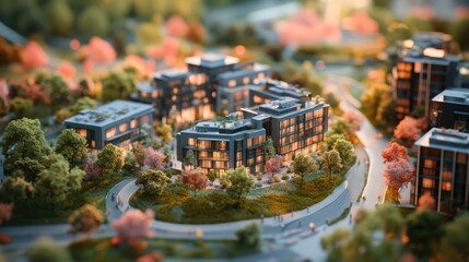 Poster - A photo-realistic maquette of a modern mixed-use development, featuring residential areas, commercial spaces, and recreation zones.