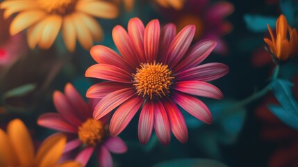 Poster - A vibrant and artistic close-up of abstract flowers, with a burst of colors blending beautifully together in a stunning display of nature's beauty.