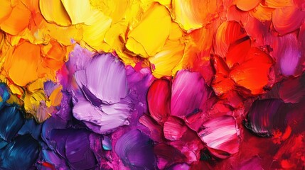 Poster - A vibrant close-up shot of colorful abstract flowers, blending hues of red, yellow, and purple in a visually striking and artistic way