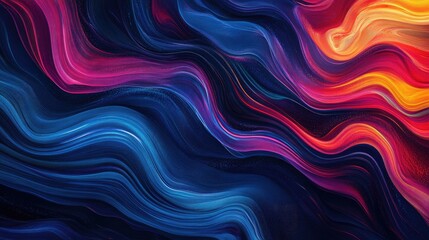 Poster - Abstract dynamic wave lines of vibrant colors flow on a dark background, symbolizing movement, music, and modern technology.