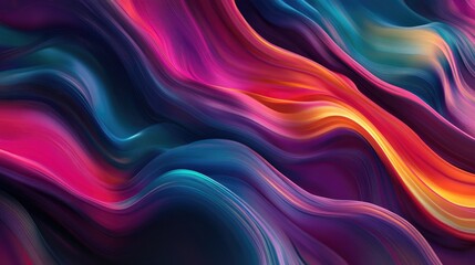 Poster - Abstract dynamic wave lines of vibrant colors flow on a dark background, symbolizing movement, music, and modern technology.