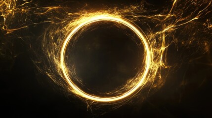 Poster - An abstract golden circle light effect, glowing brightly against a contrasting black background, evoking a sense of modern artistry and sophistication.