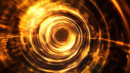 Poster - An abstract image of a golden circle light effect on a black background, creating a mesmerizing and dynamic visual display.