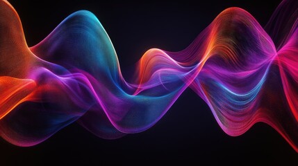 Poster - Bright, colorful wave lines flow smoothly against a black backdrop, capturing the essence of dynamic energy and modern design.