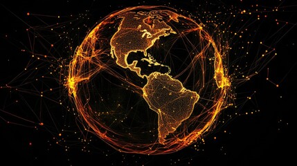 Poster - Global Network, A fiery representation of interconnected world