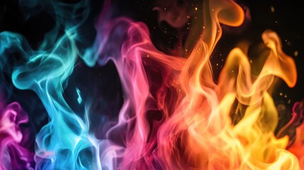 Poster - Colorful flames in various hues burning brightly against a black backdrop, creating a dramatic and powerful image.