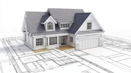 Poster - Detailed blueprints and 3D wireframe design for remodeling a fixer-upper house, highlighting the construction and planning stages.