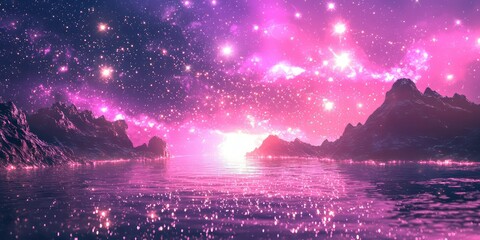 a luminous pink and purple fantasy world with twinkling stardust.