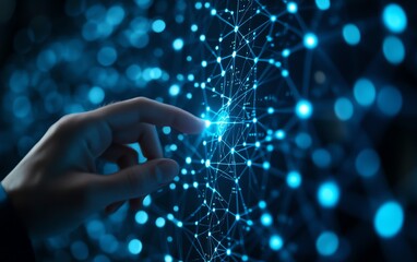 Leinwandbilder - Analyst receiving information via the internet, businessperson interacting with a digital network structure, symbolizing data processing and connectivity