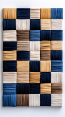 Poster - Folk-inspired mixed media piece, handwoven fabric elements, bold ethnic patterns, earthy ochre and deep blue tones, traditional meets contemporary, artisanal craftsmanship, cultural storytelling,