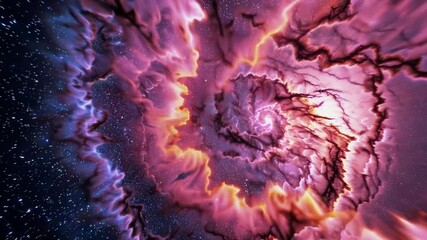 Poster - Vibrant cosmic spiral nebula with swirling pink and purple hues set against a starry sky. Galactic exploration and astronomy concept