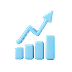 Poster - Blue Growth Bar Chart with Upward Arrow for Data Analysis Concept