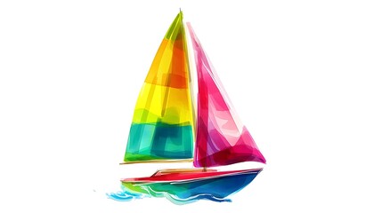 Wall Mural - Abstract Colorful Sailboat on White Background.