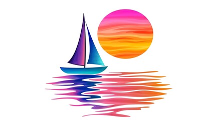 Wall Mural - Colorful Abstract Sailboat at Sunset