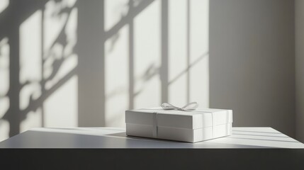 Wall Mural - Minimalistic setup featuring a plain gift box on a modern surface, soft shadows, and a contemporary aesthetic 