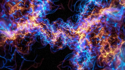 Poster - Colorful cosmic nebula with swirling blue and orange gases against starry night sky. Abstract space and universe concept
