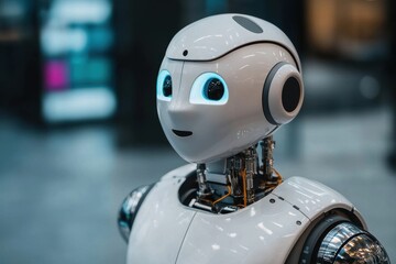 Poster - Innovative robot interaction technology hub image urban setting close-up view futuristic concept
