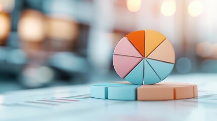 Poster - A 3D pie chart with segments of different sizes and colors, representing market share or data distribution.