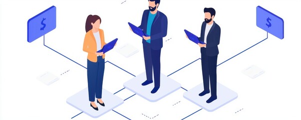 Poster - Business team collaboration in a digital workspace virtual office illustration professional environment high angle view