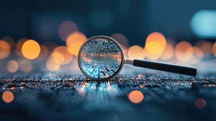 Poster - A conceptual image of a magnifying glass focusing on a small portion of a massive data set, highlighting the challenges of big data analysis.