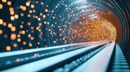 Poster - A digital tunnel with encrypted data packets flowing through it, representing secure data transmission and protection.