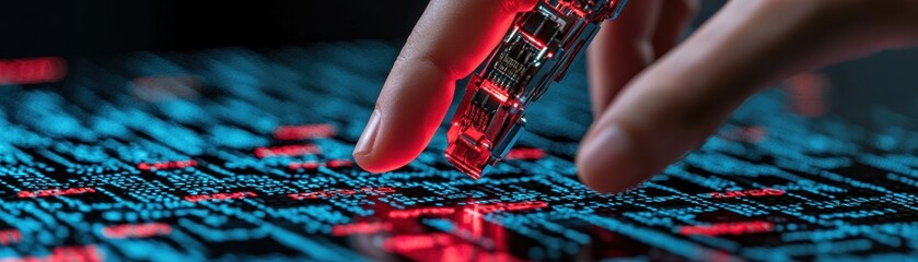 Poster - Exploring digital innovation hand interacting with circuit board tech lab close-up shot futuristic concept