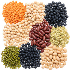 Wall Mural - A mix of various legumes set against a white backdrop. PNG