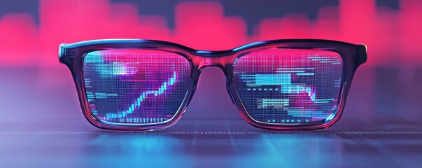 Poster - Analyzing financial data trends with smart glasses virtual environment digital art futuristic perspective