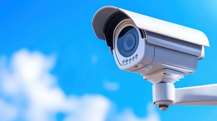 Poster - A surveillance camera is mounted against a clear blue sky, emphasizing security and monitoring capabilities.