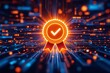 © PlanetOfVectors - Certification badge with checkmark glows on digital circuit background. Futuristic technology concept of security, quality assurance, and validation. Ai generative
