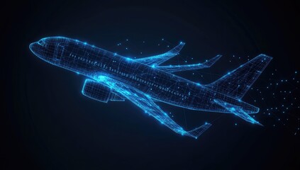 Poster - Futuristic digital plane in flight, digital network background