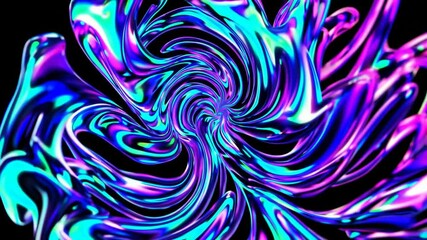 Poster - Vibrant swirling neon abstract design in purple and blue hues, with twisting motion on black background. Psychedelic art and digital creativity concept